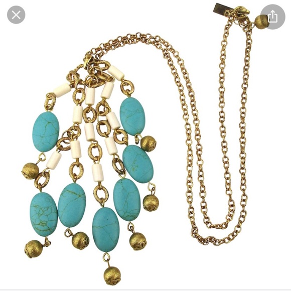 Vintage Lilly Pulitzer Goldtone Chain Necklace w/Faux Turquoise & Bead Dangles